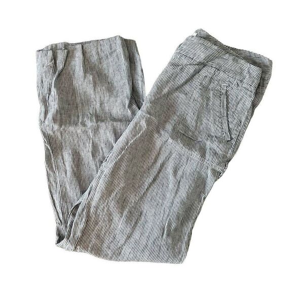 Chico's Chino Pants Women's Size 0 Gray Striped 100% Linen Casual Slash Pockets - Picture 1 of 6